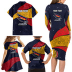 Personalized Adelaide Football Family Matching Long Sleeve Bodycon Dress and Hawaiian Shirt Easter Egg Pattern Red Blue Tribal Dot Art Style