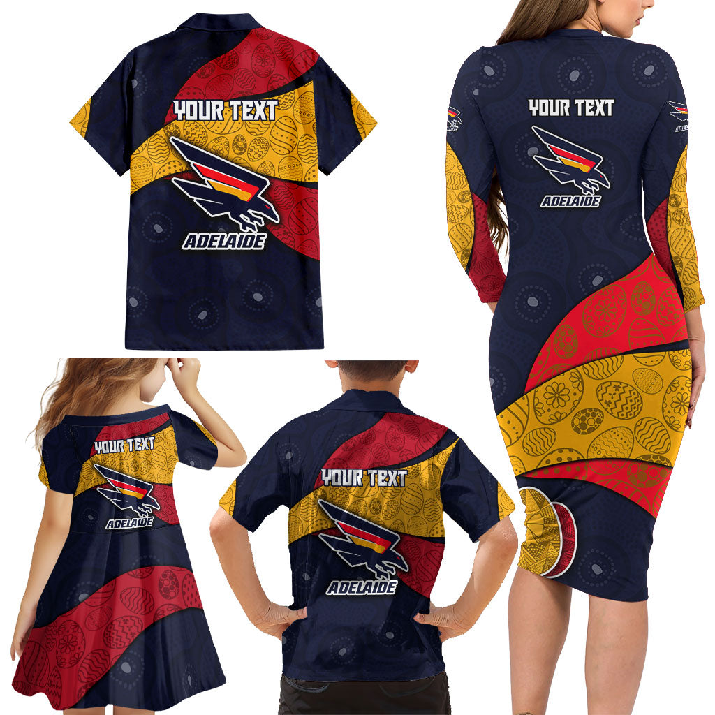 Personalized Adelaide Football Family Matching Long Sleeve Bodycon Dress and Hawaiian Shirt Easter Egg Pattern Red Blue Tribal Dot Art Style