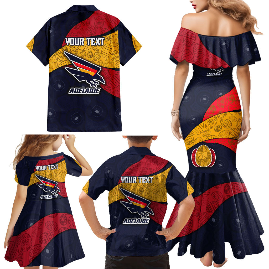 Personalized Adelaide Football Family Matching Mermaid Dress and Hawaiian Shirt Easter Egg Pattern Red Blue Tribal Dot Art Style