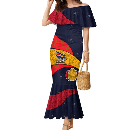 Personalized Adelaide Football Family Matching Mermaid Dress and Hawaiian Shirt Easter Egg Pattern Red Blue Tribal Dot Art Style