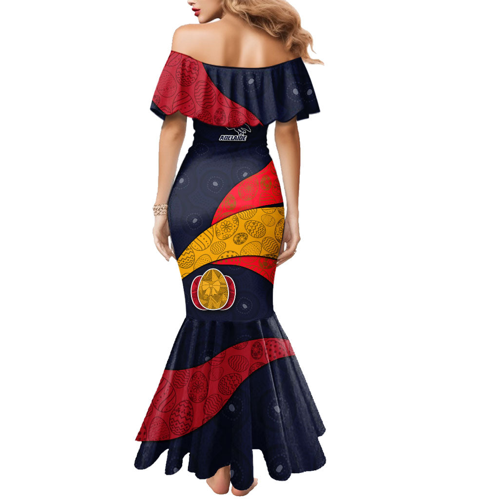 Personalized Adelaide Football Family Matching Mermaid Dress and Hawaiian Shirt Easter Egg Pattern Red Blue Tribal Dot Art Style