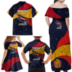 Personalized Adelaide Football Family Matching Off Shoulder Maxi Dress and Hawaiian Shirt Easter Egg Pattern Red Blue Tribal Dot Art Style