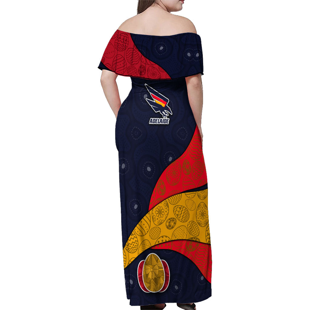 Personalized Adelaide Football Family Matching Off Shoulder Maxi Dress and Hawaiian Shirt Easter Egg Pattern Red Blue Tribal Dot Art Style