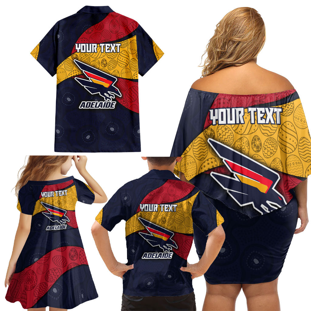 Personalized Adelaide Football Family Matching Off Shoulder Short Dress and Hawaiian Shirt Easter Egg Pattern Red Blue Tribal Dot Art Style