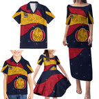 Personalized Adelaide Football Family Matching Puletasi and Hawaiian Shirt Easter Egg Pattern Red Blue Tribal Dot Art Style