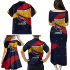 Personalized Adelaide Football Family Matching Puletasi and Hawaiian Shirt Easter Egg Pattern Red Blue Tribal Dot Art Style