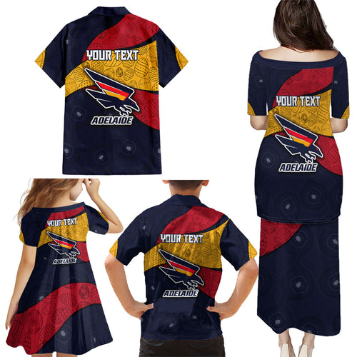 Personalized Adelaide Football Family Matching Puletasi and Hawaiian Shirt Easter Egg Pattern Red Blue Tribal Dot Art Style