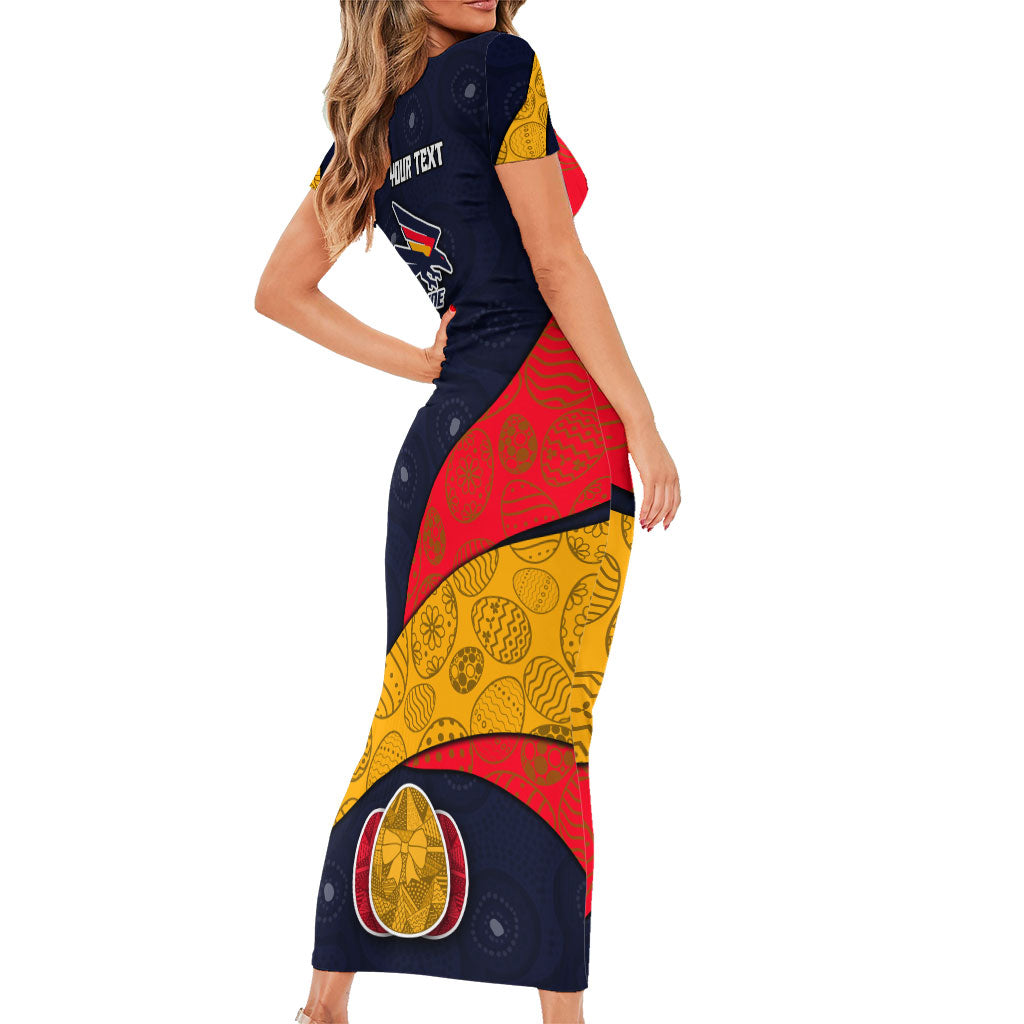 Personalized Adelaide Football Family Matching Short Sleeve Bodycon Dress and Hawaiian Shirt Easter Egg Pattern Red Blue Tribal Dot Art Style