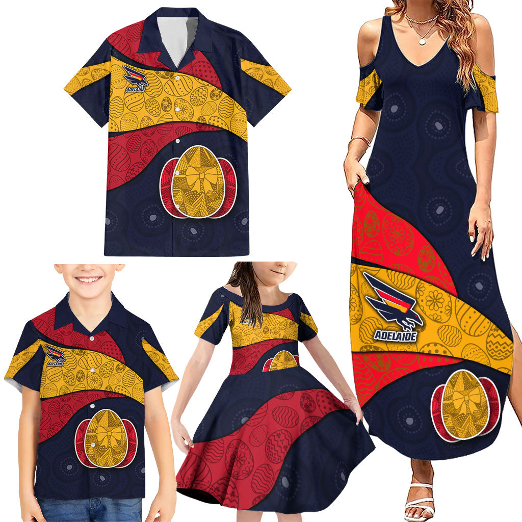 Personalized Adelaide Football Family Matching Summer Maxi Dress and Hawaiian Shirt Easter Egg Pattern Red Blue Tribal Dot Art Style