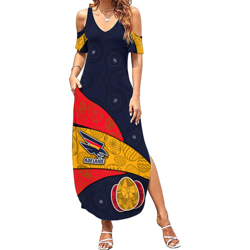Personalized Adelaide Football Family Matching Summer Maxi Dress and Hawaiian Shirt Easter Egg Pattern Red Blue Tribal Dot Art Style