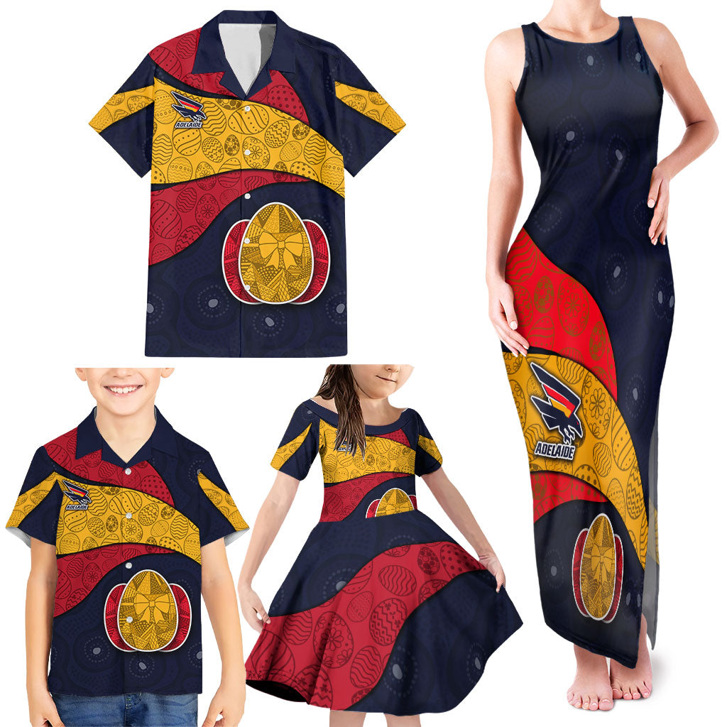 Personalized Adelaide Football Family Matching Tank Maxi Dress and Hawaiian Shirt Easter Egg Pattern Red Blue Tribal Dot Art Style