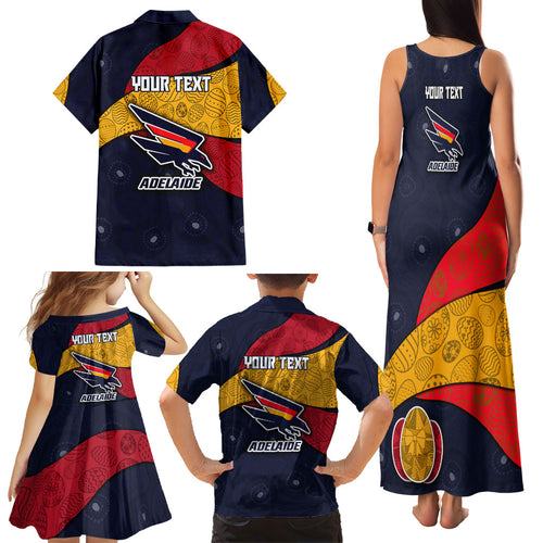 Personalized Adelaide Football Family Matching Tank Maxi Dress and Hawaiian Shirt Easter Egg Pattern Red Blue Tribal Dot Art Style