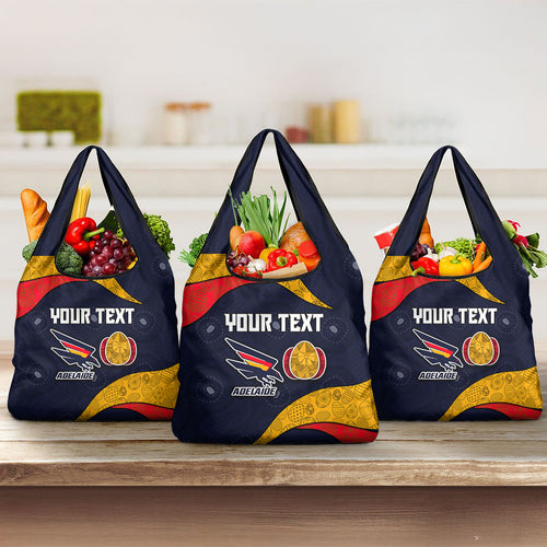 Personalized Adelaide Football Grocery Bag Easter Egg Pattern Red Blue Tribal Dot Art Style