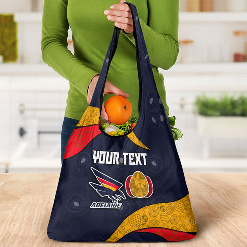 Personalized Adelaide Football Grocery Bag Easter Egg Pattern Red Blue Tribal Dot Art Style