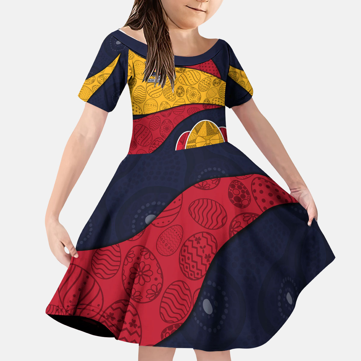 Personalized Adelaide Football Kid Short Sleeve Dress Easter Egg Pattern Red Blue Tribal Dot Art Style