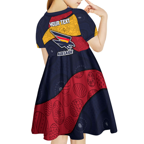 Personalized Adelaide Football Kid Short Sleeve Dress Easter Egg Pattern Red Blue Tribal Dot Art Style