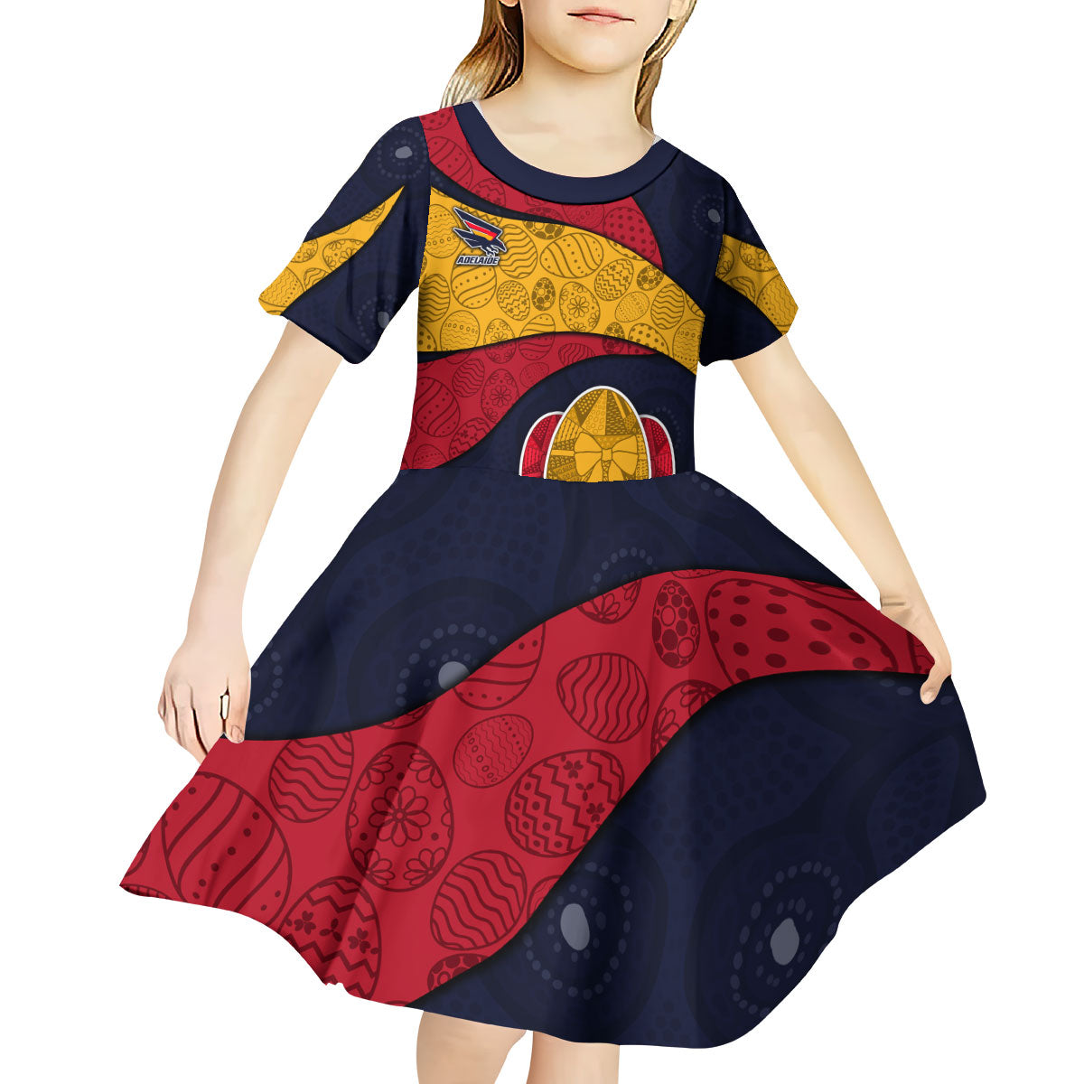 Personalized Adelaide Football Kid Short Sleeve Dress Easter Egg Pattern Red Blue Tribal Dot Art Style