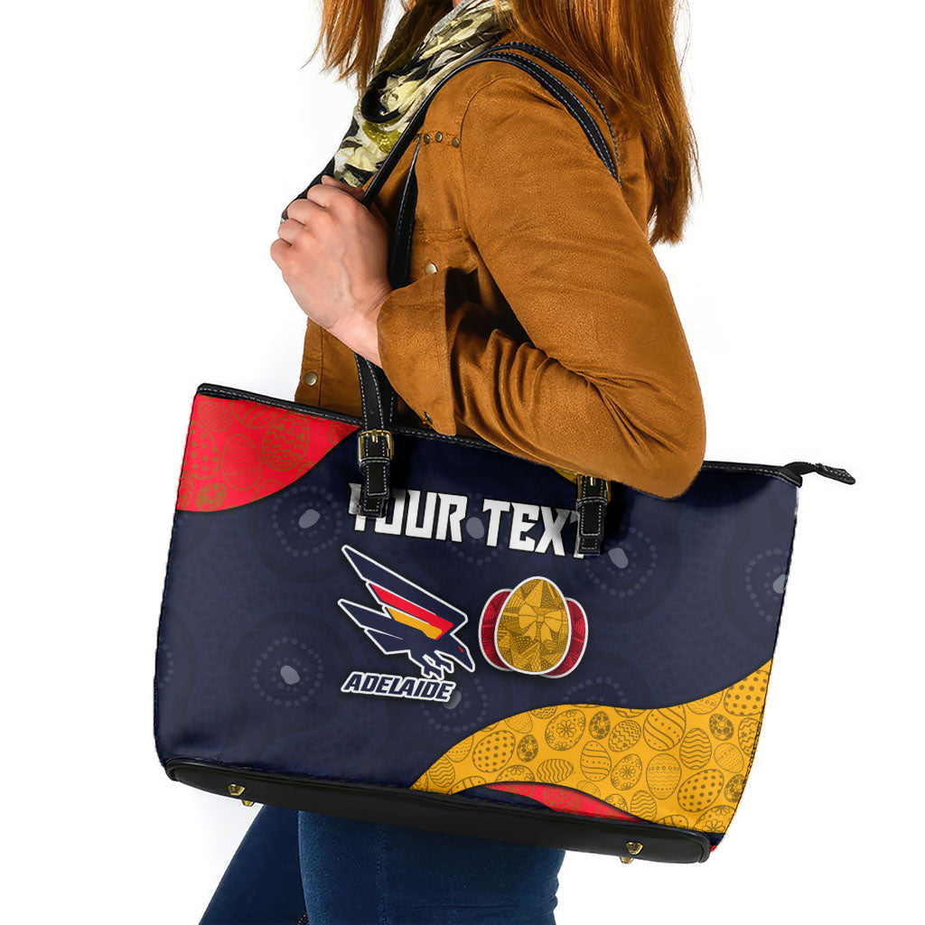 Personalized Adelaide Football Leather Tote Bag Easter Egg Pattern Red Blue Tribal Dot Art Style