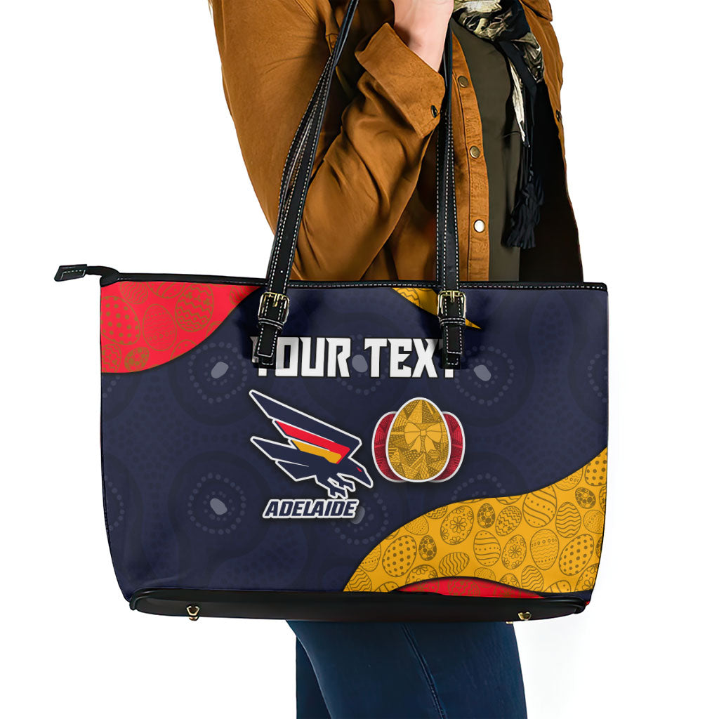 Personalized Adelaide Football Leather Tote Bag Easter Egg Pattern Red Blue Tribal Dot Art Style