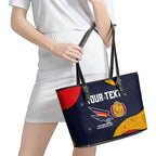 Personalized Adelaide Football Leather Tote Bag Easter Egg Pattern Red Blue Tribal Dot Art Style