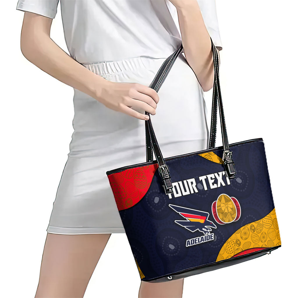 Personalized Adelaide Football Leather Tote Bag Easter Egg Pattern Red Blue Tribal Dot Art Style