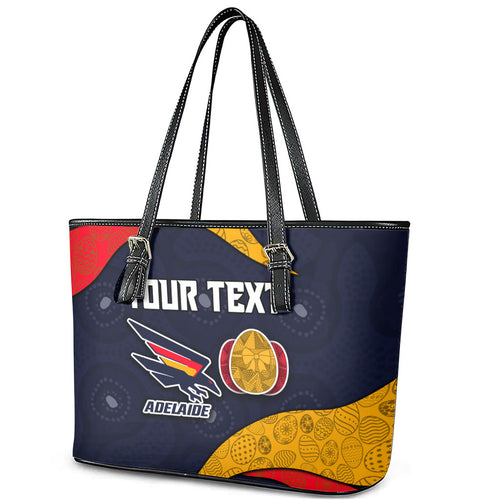 Personalized Adelaide Football Leather Tote Bag Easter Egg Pattern Red Blue Tribal Dot Art Style