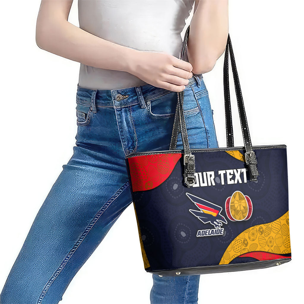 Personalized Adelaide Football Leather Tote Bag Easter Egg Pattern Red Blue Tribal Dot Art Style