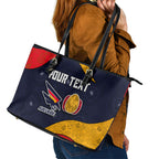 Personalized Adelaide Football Leather Tote Bag Easter Egg Pattern Red Blue Tribal Dot Art Style