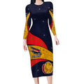 Personalized Adelaide Football Long Sleeve Bodycon Dress Easter Egg Pattern Red Blue Tribal Dot Art Style