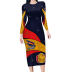 Personalized Adelaide Football Long Sleeve Bodycon Dress Easter Egg Pattern Red Blue Tribal Dot Art Style