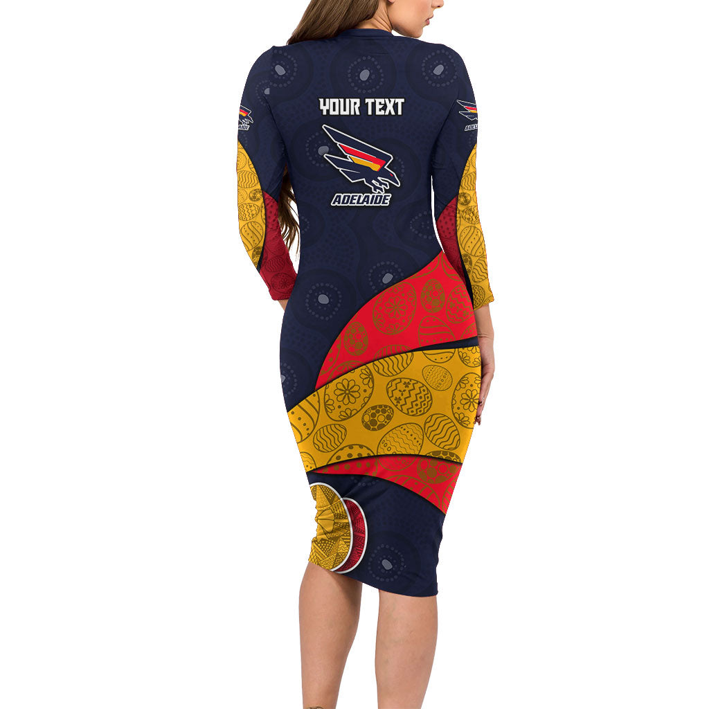Personalized Adelaide Football Long Sleeve Bodycon Dress Easter Egg Pattern Red Blue Tribal Dot Art Style