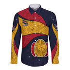 Personalized Adelaide Football Long Sleeve Button Shirt Easter Egg Pattern Red Blue Tribal Dot Art Style
