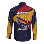 Personalized Adelaide Football Long Sleeve Button Shirt Easter Egg Pattern Red Blue Tribal Dot Art Style