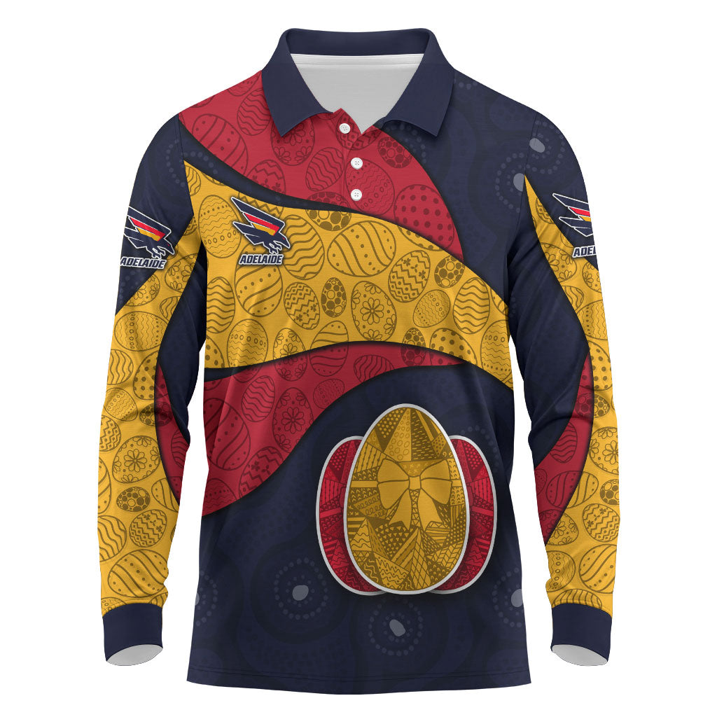 Personalized Adelaide Football Long Sleeve Polo Shirt Easter Egg Pattern Red Blue Tribal Dot Art Style