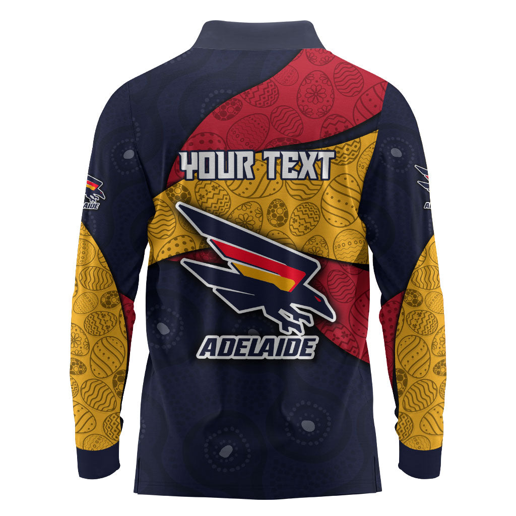 Personalized Adelaide Football Long Sleeve Polo Shirt Easter Egg Pattern Red Blue Tribal Dot Art Style