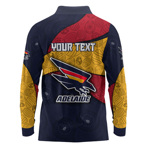 Personalized Adelaide Football Long Sleeve Polo Shirt Easter Egg Pattern Red Blue Tribal Dot Art Style