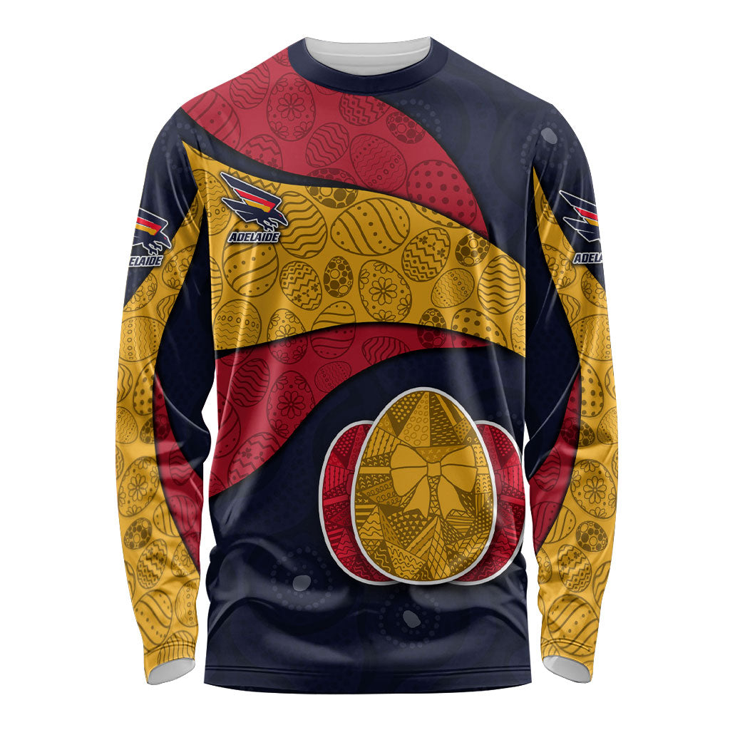Personalized Adelaide Football Long Sleeve Shirt Easter Egg Pattern Red Blue Tribal Dot Art Style