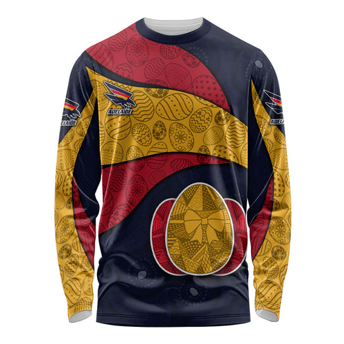 Personalized Adelaide Football Long Sleeve Shirt Easter Egg Pattern Red Blue Tribal Dot Art Style