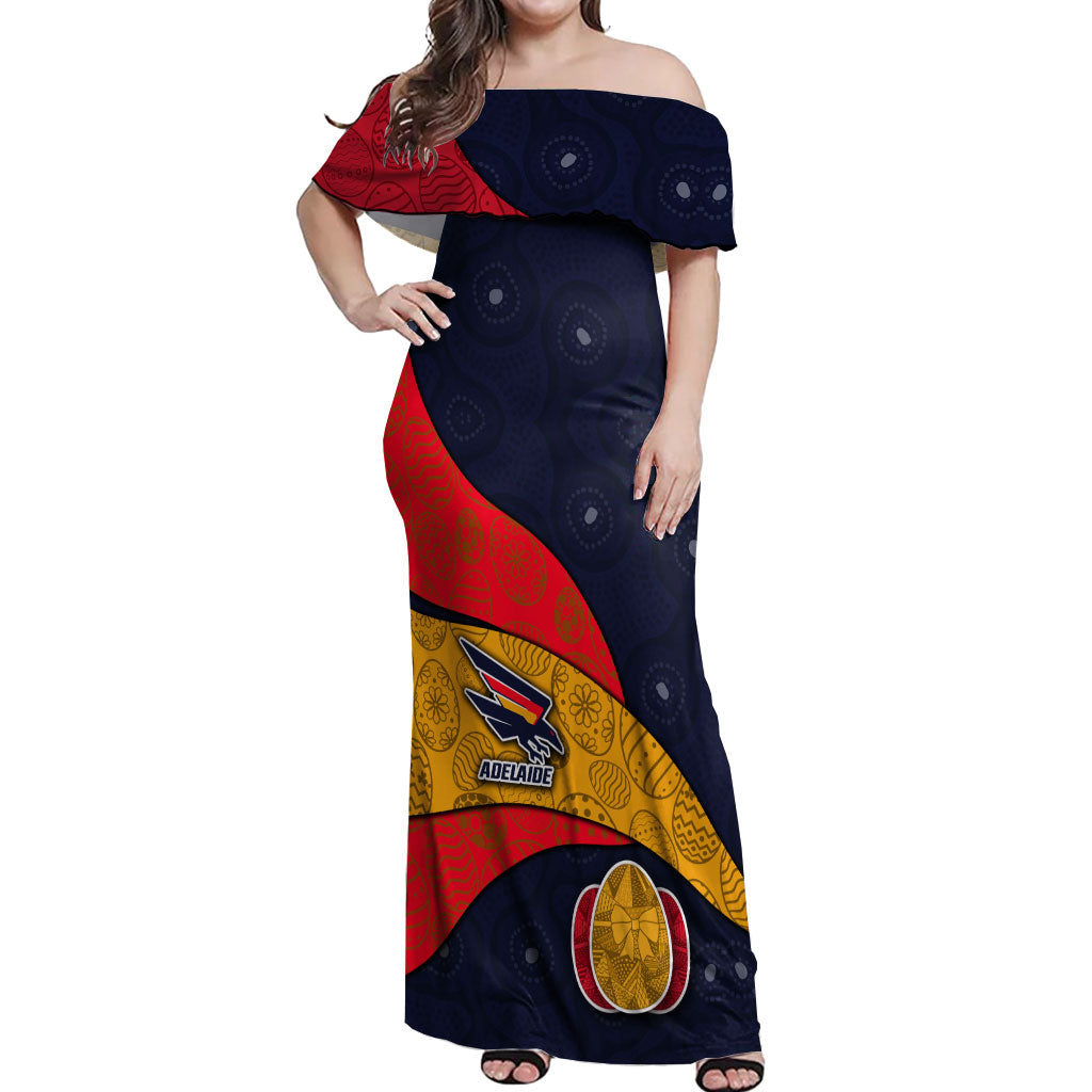 Personalized Adelaide Football Off Shoulder Maxi Dress Easter Egg Pattern Red Blue Tribal Dot Art Style