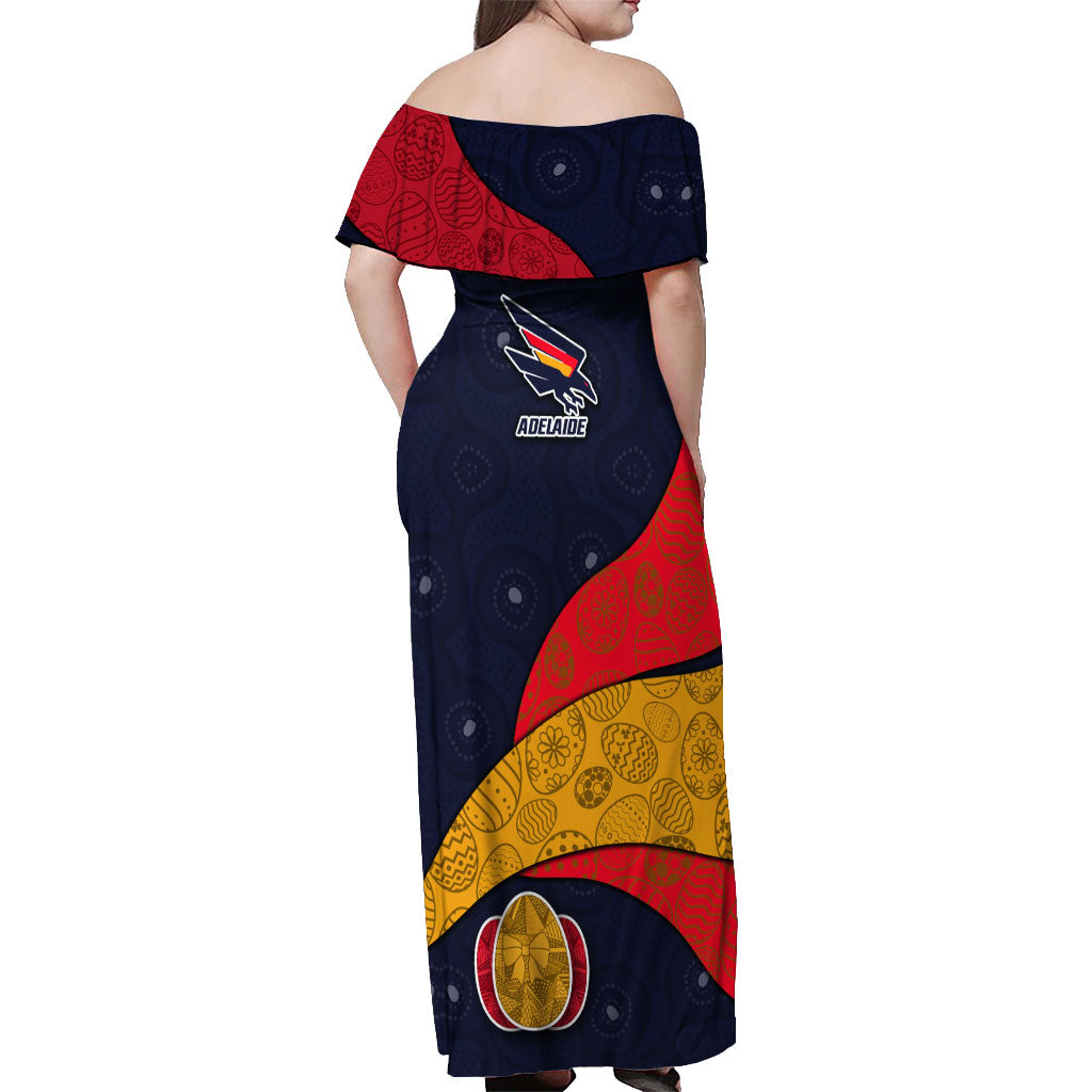 Personalized Adelaide Football Off Shoulder Maxi Dress Easter Egg Pattern Red Blue Tribal Dot Art Style