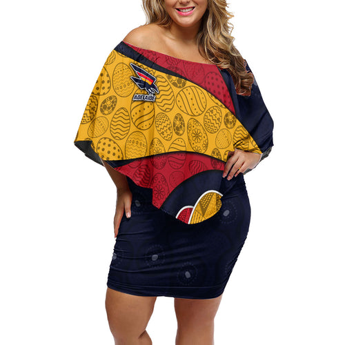 Personalized Adelaide Football Off Shoulder Short Dress Easter Egg Pattern Red Blue Tribal Dot Art Style