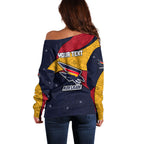 Personalized Adelaide Football Off Shoulder Sweater Easter Egg Pattern Red Blue Tribal Dot Art Style