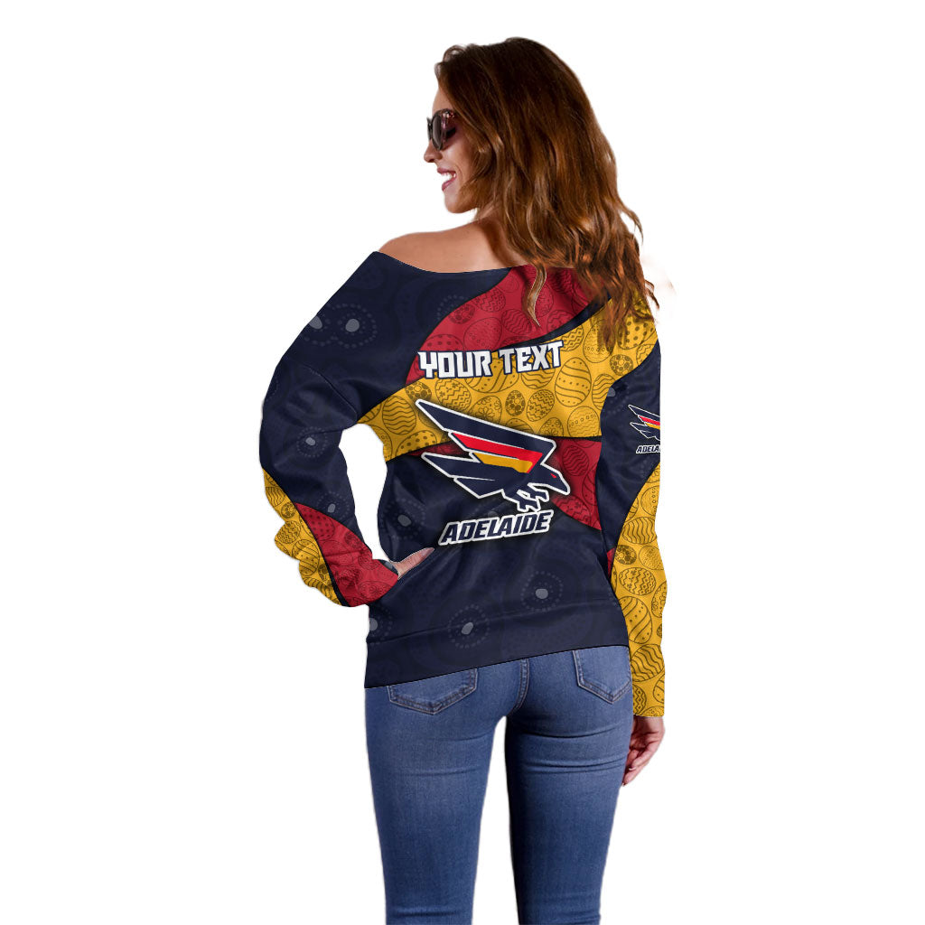 Personalized Adelaide Football Off Shoulder Sweater Easter Egg Pattern Red Blue Tribal Dot Art Style
