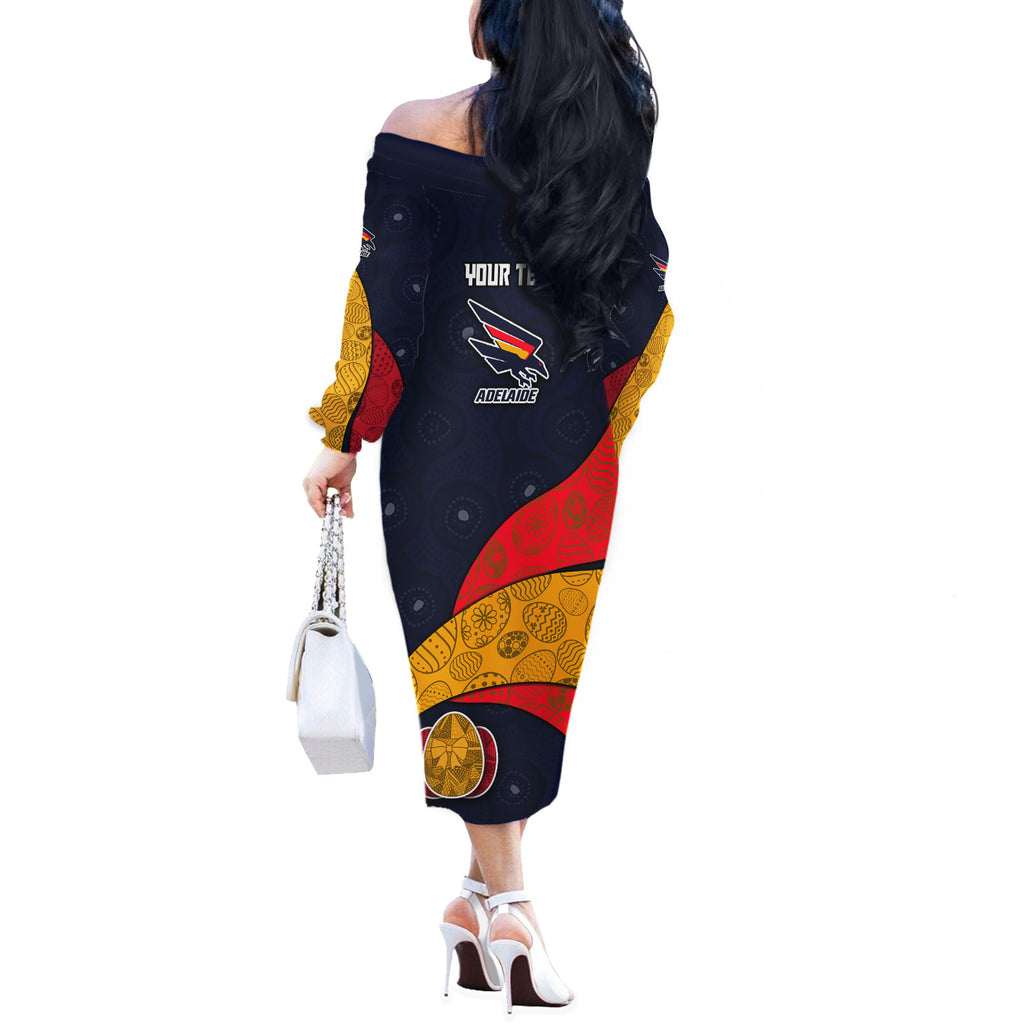 Personalized Adelaide Football Off The Shoulder Long Sleeve Dress Easter Egg Pattern Red Blue Tribal Dot Art Style