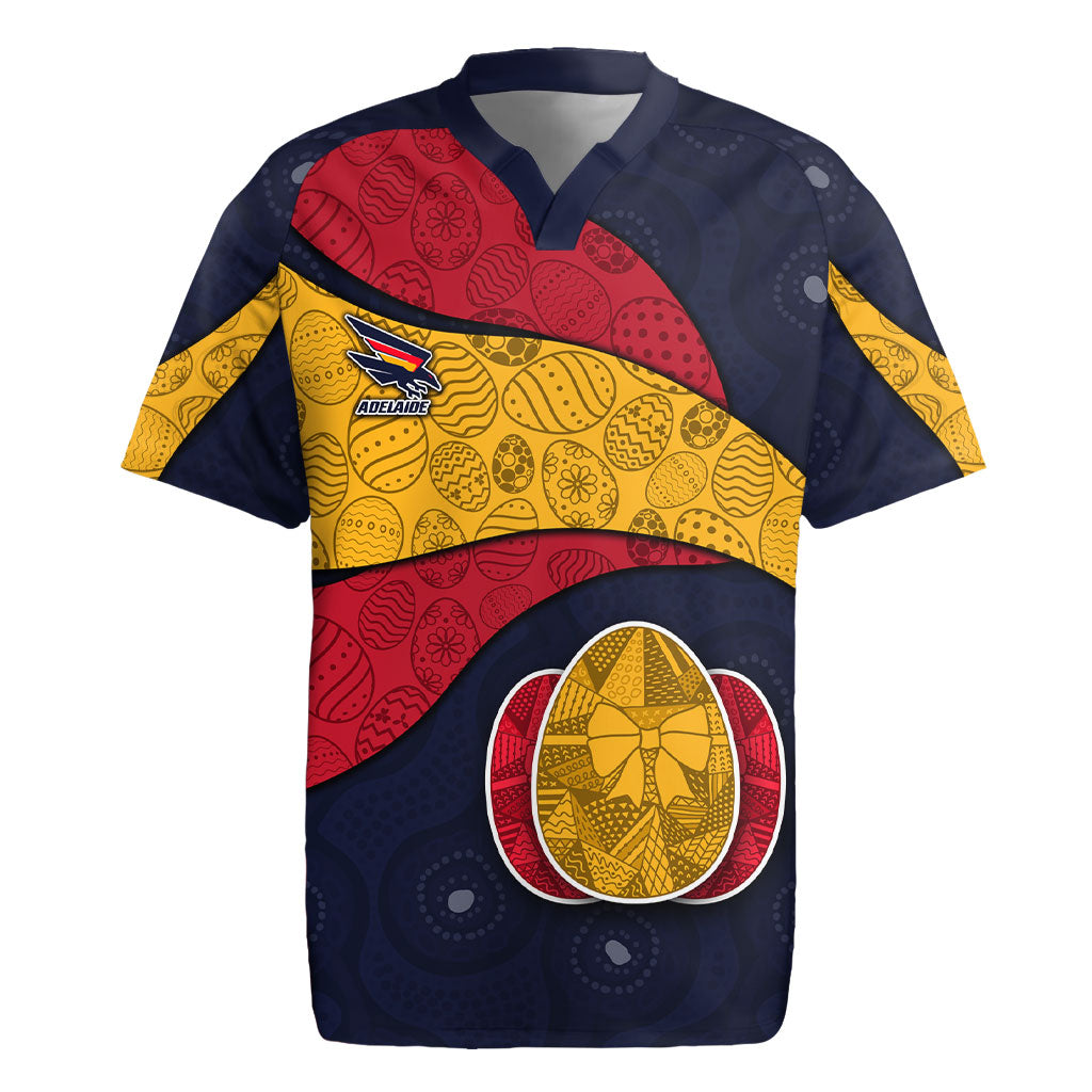 Personalized Adelaide Football Rugby Jersey Easter Egg Pattern Red Blue Tribal Dot Art Style