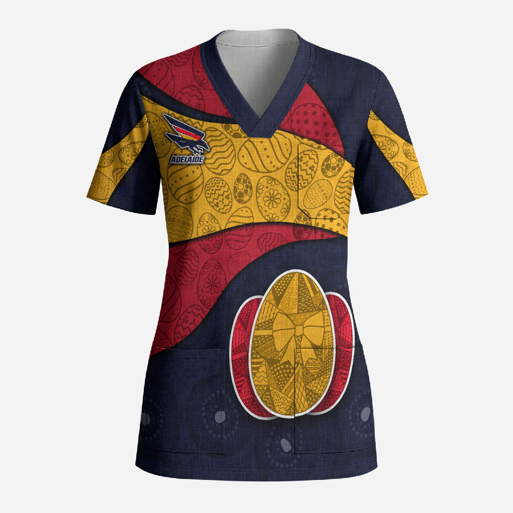 Personalized Adelaide Football Scrub Top Easter Egg Pattern Red Blue Tribal Dot Art Style