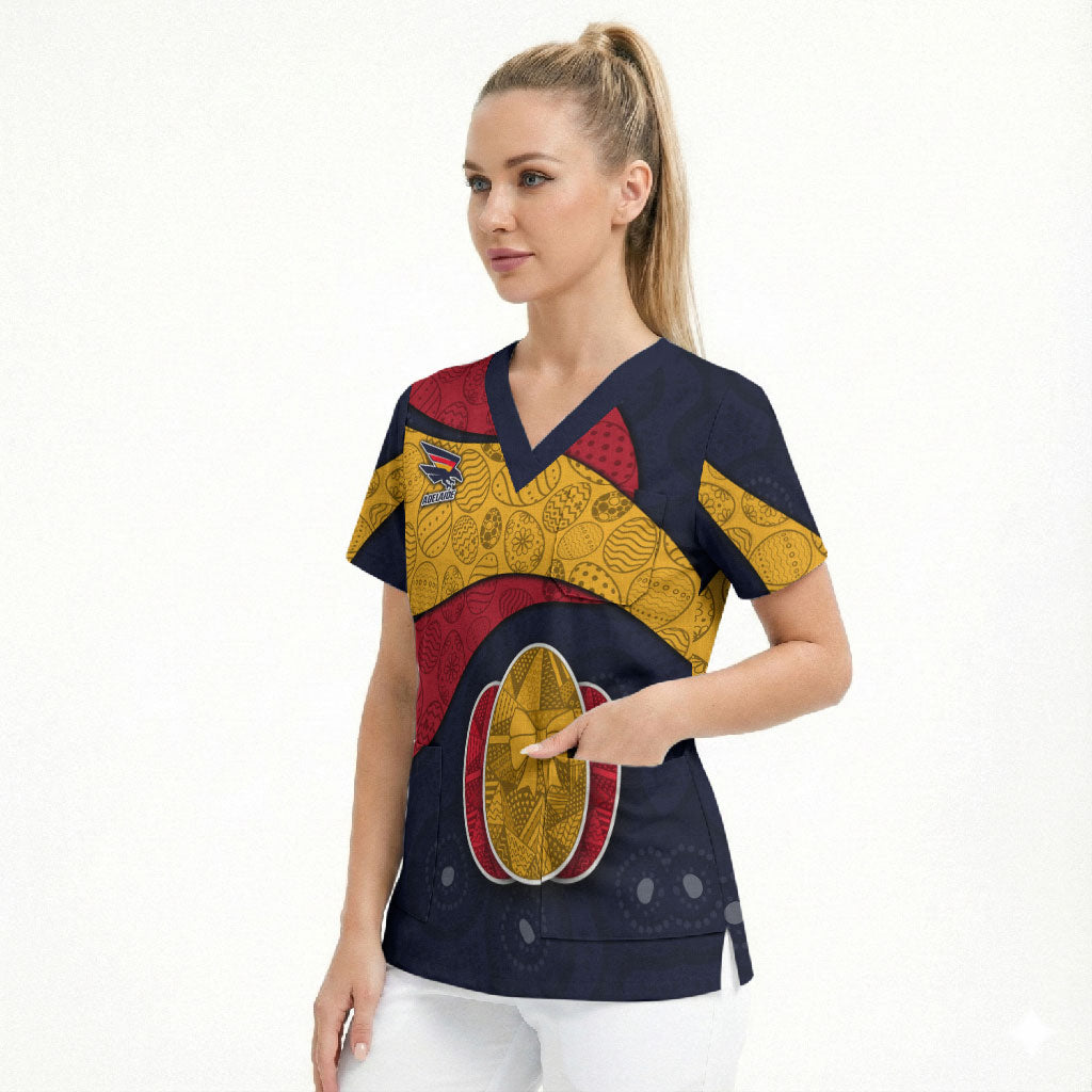 Personalized Adelaide Football Scrub Top Easter Egg Pattern Red Blue Tribal Dot Art Style