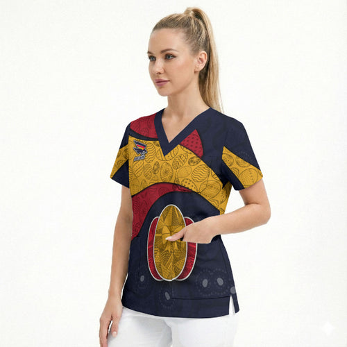Personalized Adelaide Football Scrub Top Easter Egg Pattern Red Blue Tribal Dot Art Style