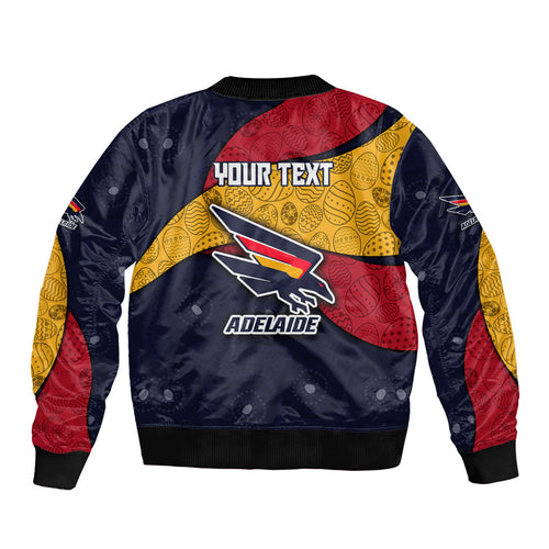 Personalized Adelaide Football Sleeve Zip Bomber Jacket Easter Egg Pattern Red Blue Tribal Dot Art Style