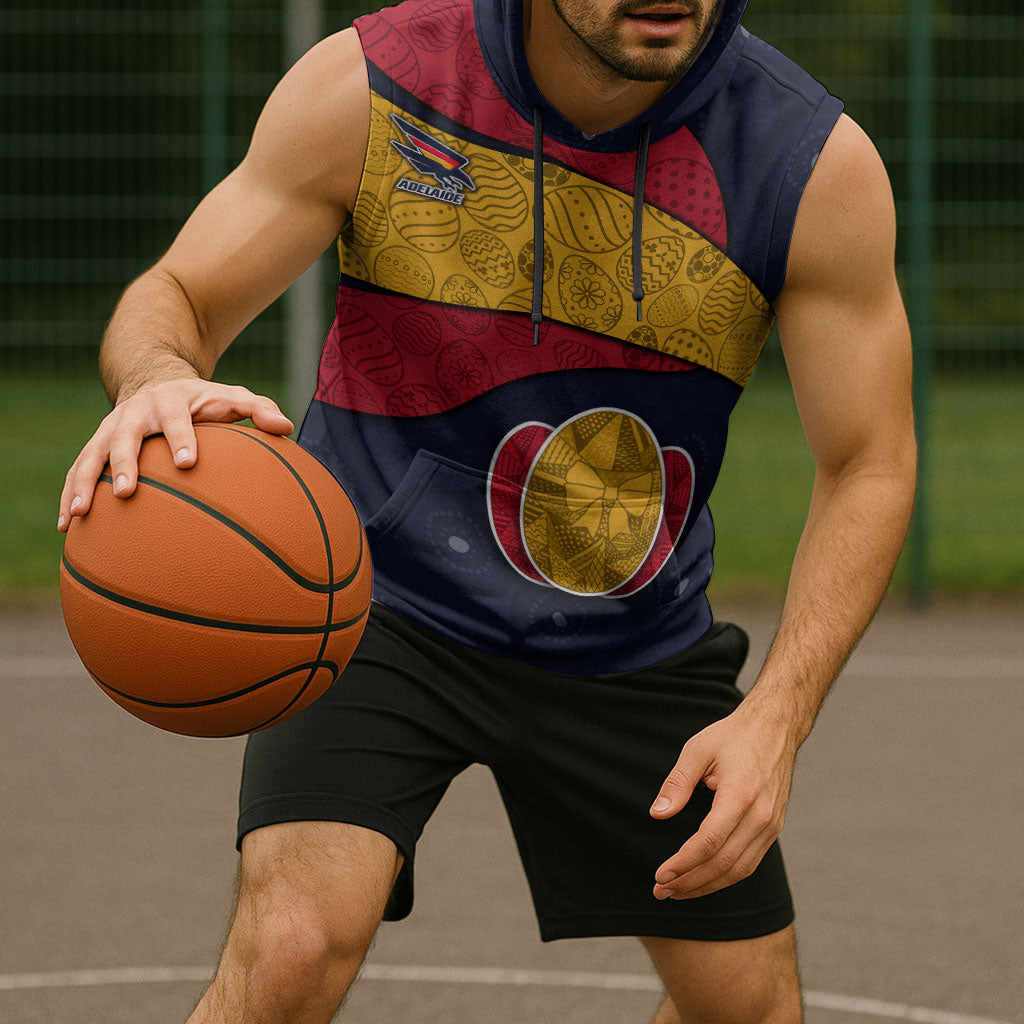 Personalized Adelaide Football Sleeveless Hoodie Easter Egg Pattern Red Blue Tribal Dot Art Style
